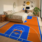 Blue Orange Basketball Court Rug - Bedroom View