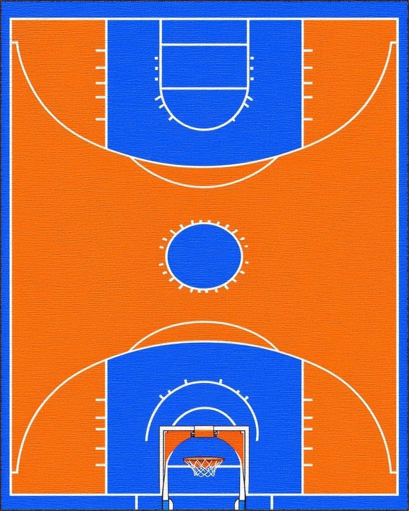 Blue Orange Basketball Court Rug - Cutout View