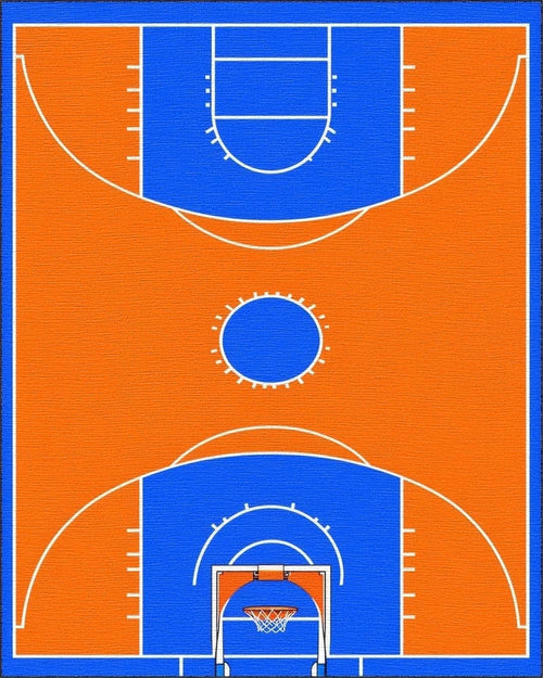 Blue Orange Basketball Court Rug - Cutout View