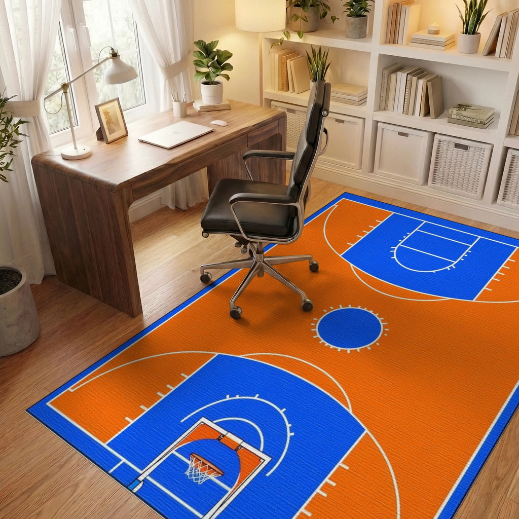 Blue Orange Basketball Court Rug - Office View