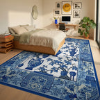 Blue Porcelain Vase Floral Branches Rug - Bedroom View