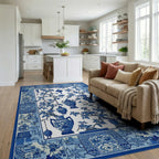Blue Porcelain Vase Floral Branches Rug - Living Room View