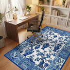 Blue Porcelain Vase Floral Branches Rug - Office View