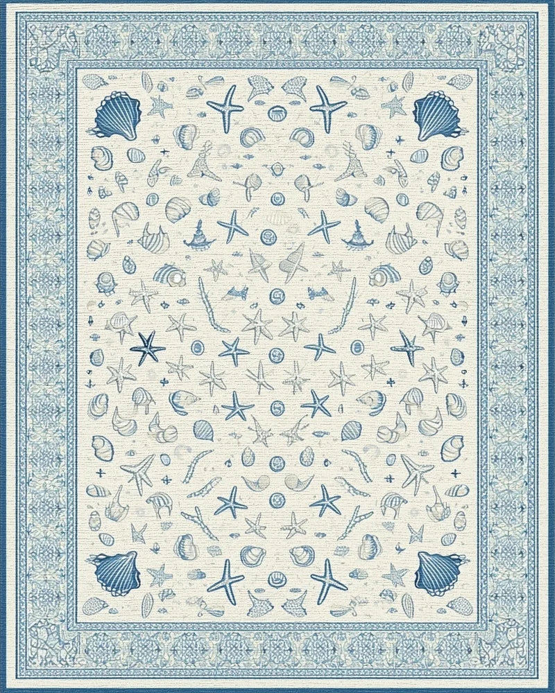 Blue Shell Starfish Coastal All Over Rug - Cutout View