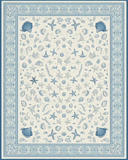 Blue Shell Starfish Coastal All Over Rug - Cutout View