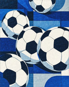 Blue Soccer Balls Geometric Pattern Rug - Cutout View