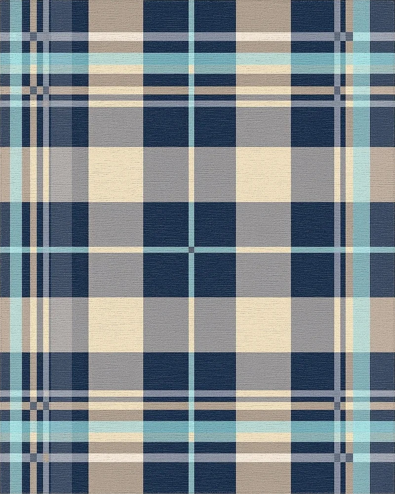 Blue Tan Gray Plaid Square Rug - Cutout View