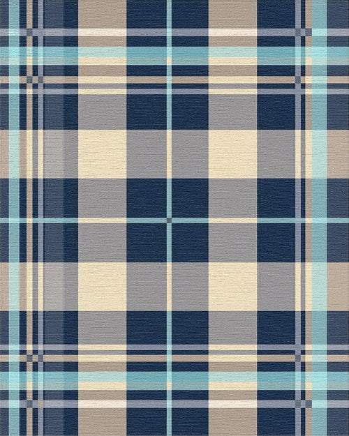 Blue Tan Gray Plaid Square Rug - Cutout View