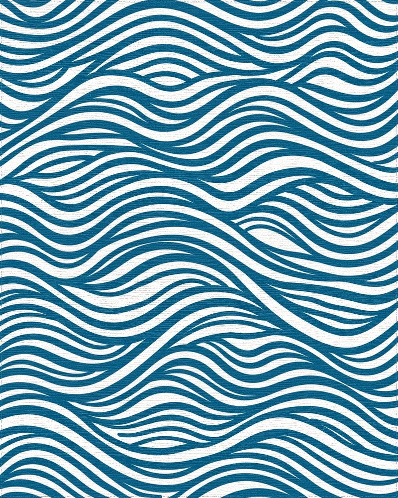 Blue Wavy Stripe Abstract Design Rug - Cutout View