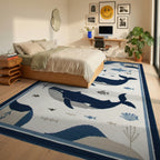 Blue Whale Aquatic Scene Tapestry Rug - Bedroom View