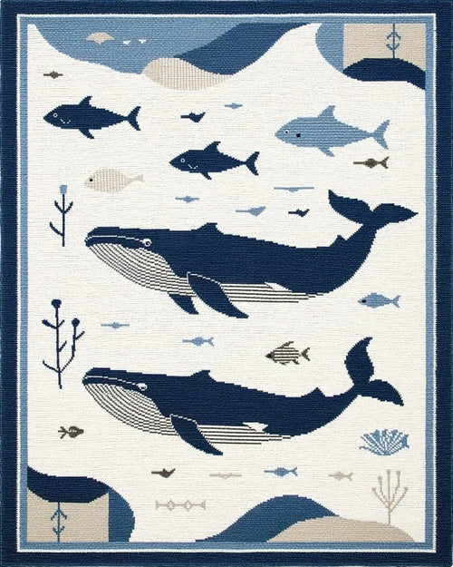 Blue Whale Aquatic Scene Tapestry Rug - Cutout View