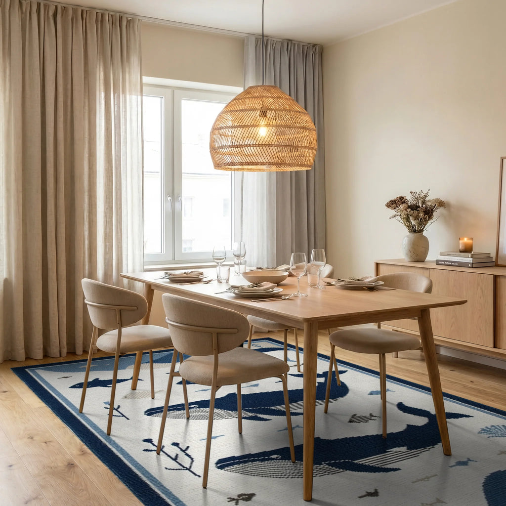 Blue Whale Aquatic Scene Tapestry Rug - Dining Room View