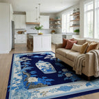 Blue White Chinoiserie Vase Floral Rug - Living Room View