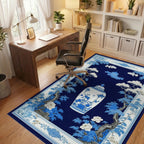 Blue White Chinoiserie Vase Floral Rug - Office View