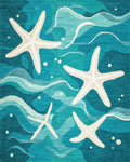 Blue White Starfish Ocean Wave Rug - Cutout View