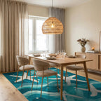 Blue White Starfish Ocean Wave Rug - Dining Room View