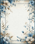 Blue White Watercolor Floral Border Rug - Cutout View