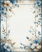 Blue White Watercolor Floral Border Rug - Cutout View