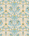 Blue Yellow Floral Damask Pattern Rug - Cutout View