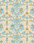 Blue Yellow Floral Damask Pattern Rug - Cutout View