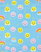 Blue Yellow Pink Smiley Rainbow Clouds Rug - Cutout View