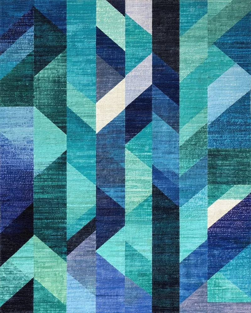 Blues Geometric Shattered Glass Rug - Cutout View