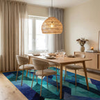 Blues Geometric Shattered Glass Rug - Dining Room View