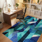Blues Geometric Shattered Glass Rug - Office View