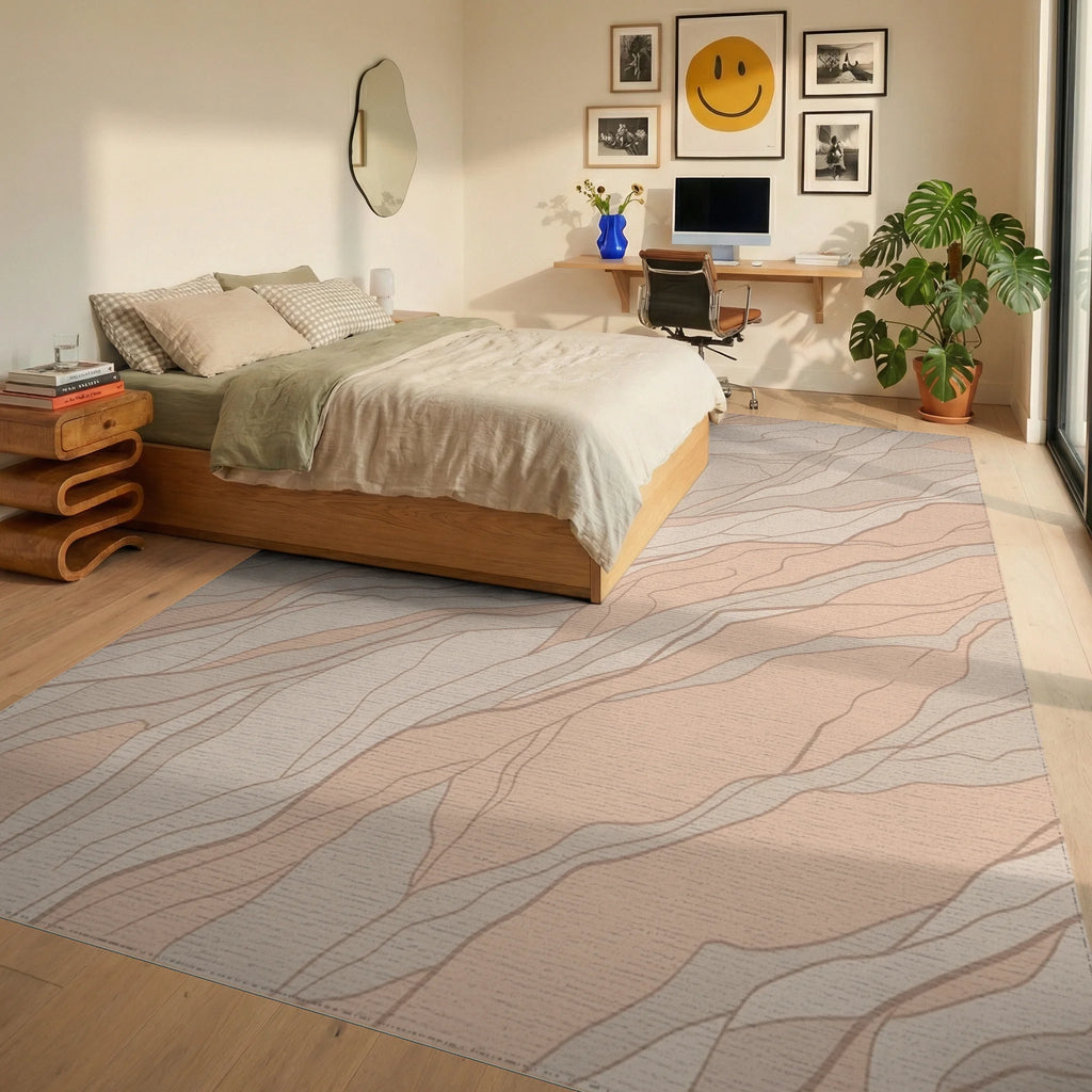 Blush Beige Intertwined Organic Forms Rug Bedroom View