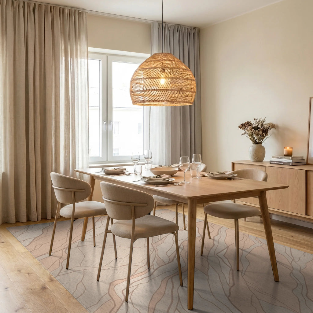 Blush Beige Intertwined Organic Forms Rug Dining Room View