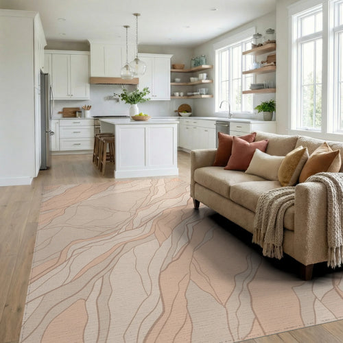 Blush Beige Intertwined Organic Forms Rug Living Room View