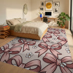 Blush Pink Bow and Floral Blossom Rug Bedroom View