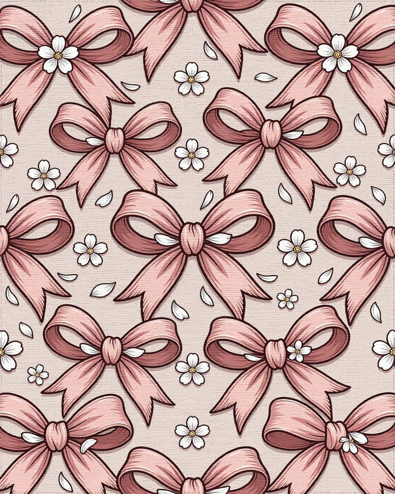 Blush Pink Bow and Floral Blossom Rug - Cutout View