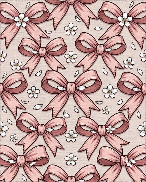Blush Pink Bow and Floral Blossom Rug - Cutout View