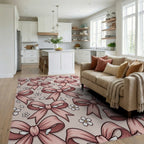 Blush Pink Bow and Floral Blossom Rug Living Room View