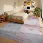 Blush Pink Geometric Abstract Rug - Bedroom View