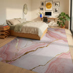 Blush Pink Gold Vein Marble Rug - Bedroom View