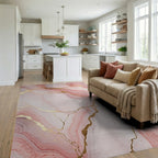 Blush Pink Gold Vein Marble Rug - Living Room View