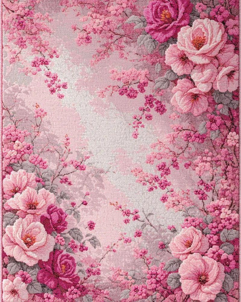 Blushing Pink Floral Blossom Canopy Rug - Cutout View