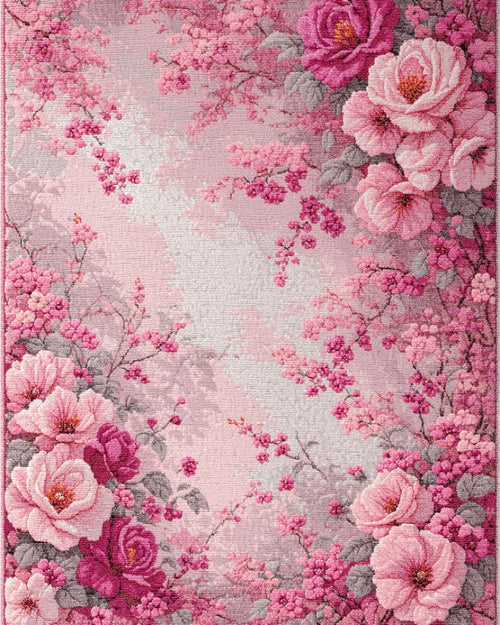 Blushing Pink Floral Blossom Canopy Rug - Cutout View