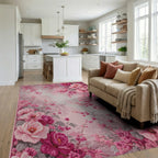 Blushing Pink Floral Blossom Canopy Rug - Living Room View