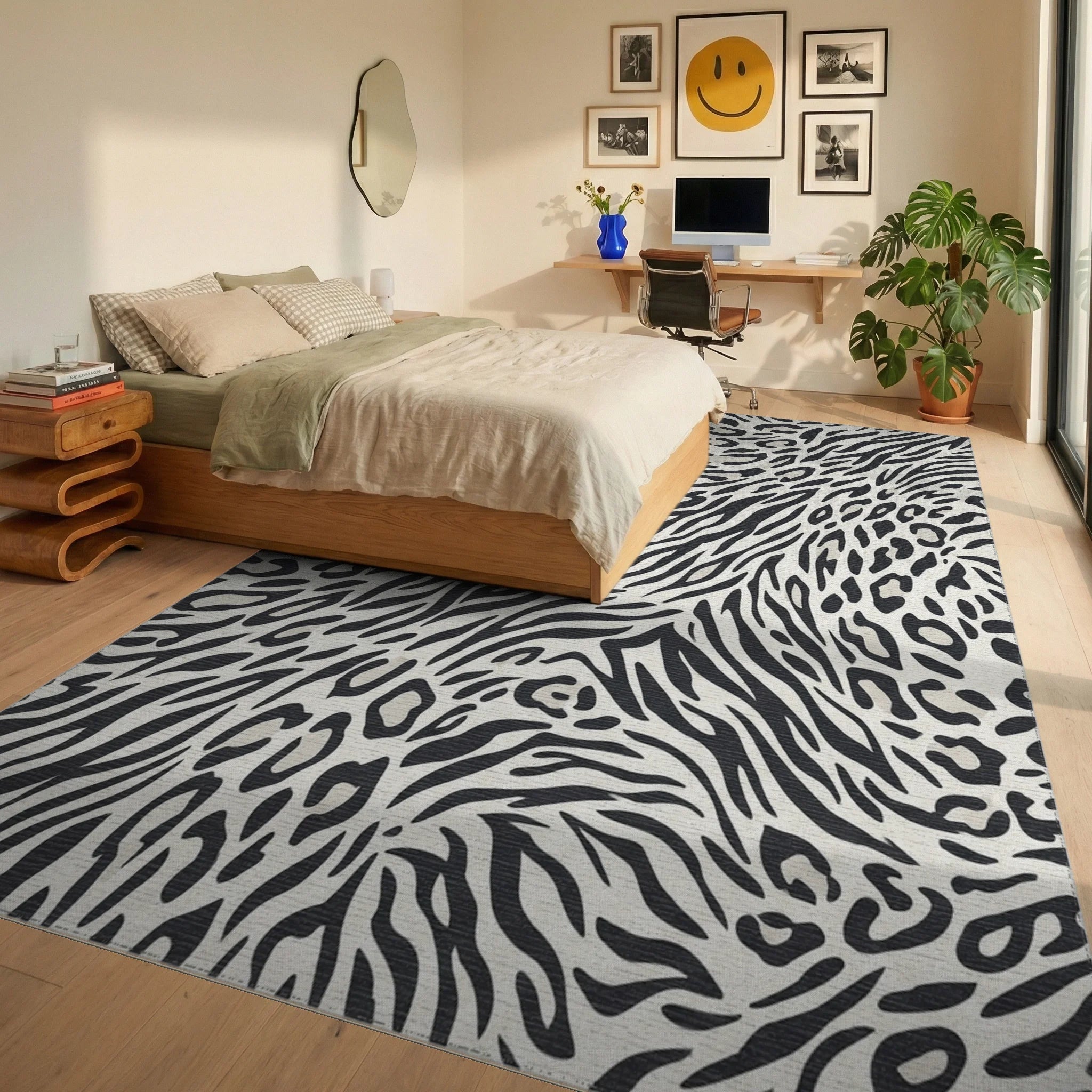 Bold Animal Print Mix Rug Bedroom View