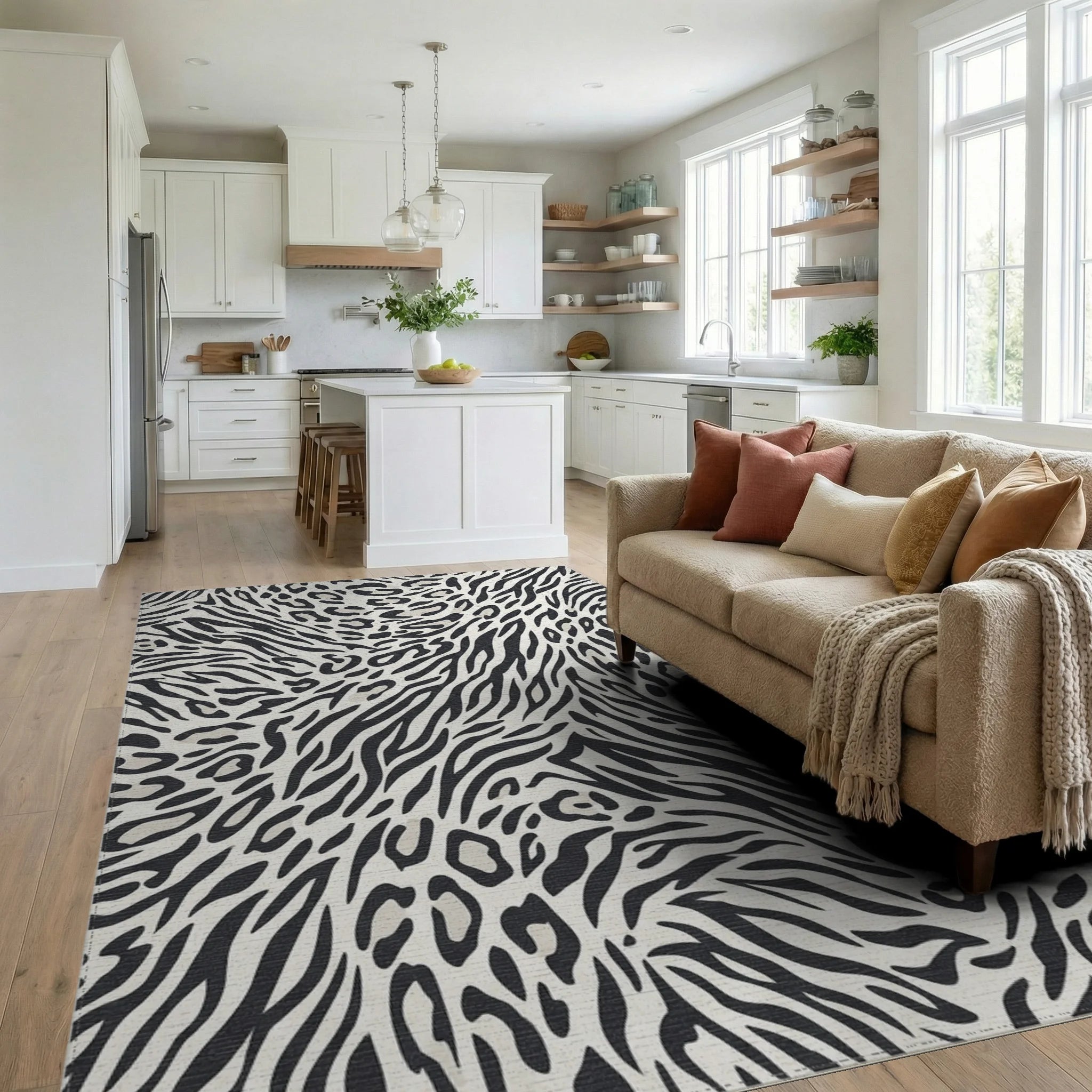 Bold Animal Print Mix Rug Living Room View