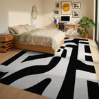 Bold Black Abstract Organic Forms Rug - Bedroom View