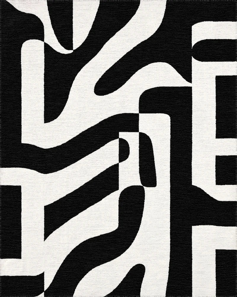Bold Black Abstract Organic Forms Rug - Cutout View