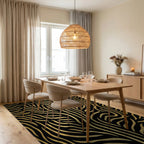 Bold Black Golden Zebra Stripes Rug - Dining Room View