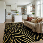Bold Black Golden Zebra Stripes Rug - Living Room View