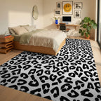 Bold Black Leopard Spots Pattern Rug Bedroom View