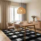 Bold Black White Checkered Harmony Rug - Dining Room View
