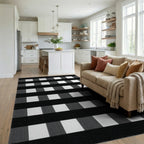 Bold Black White Checkered Harmony Rug - Living Room View